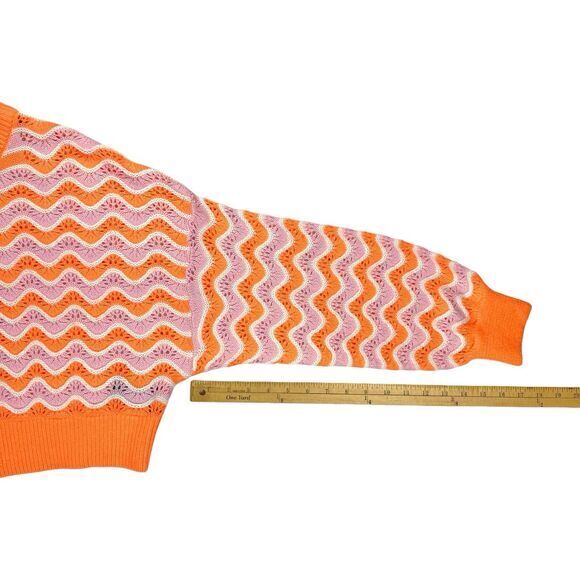 Divided H&M Crop Sweater Women S Orange Pink Chunky Knit Balloon Sleeve Oversize - Picture 14 of 16